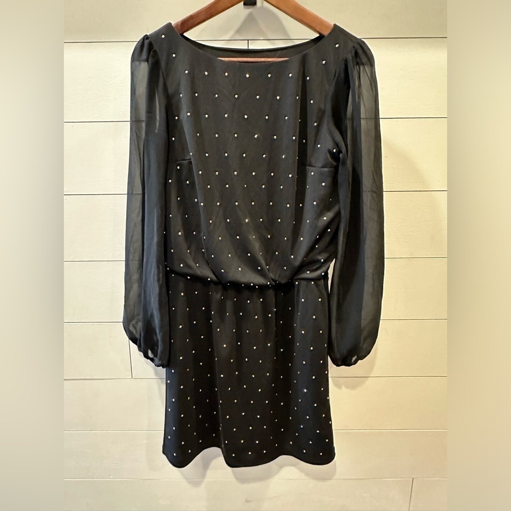 WHBM Elegant Black Dress with Sheer Sleeves- size 4